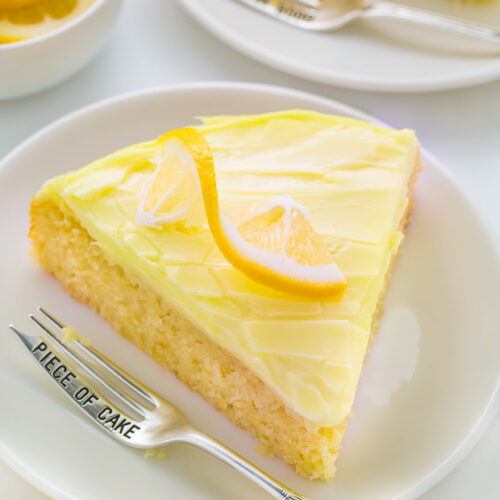 Moist and supremely flavorful Lemon Cake with Lemon Cream Cheese Frosting! SO GOOD.