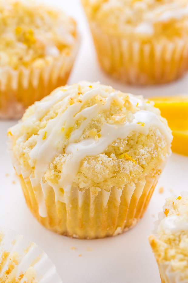 Supremely moist Lemon Crumb Muffins topped with sticky Lemon Glaze!