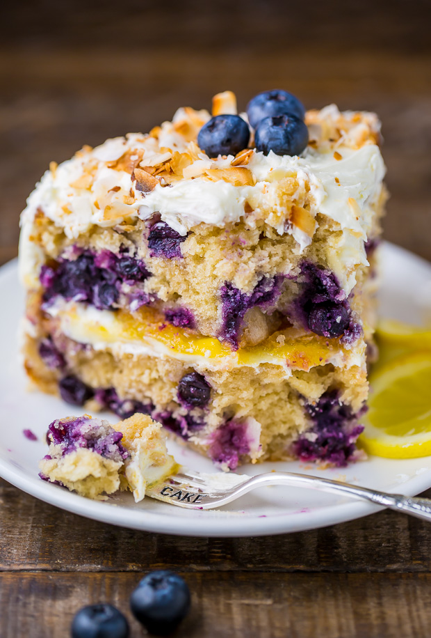 This luscious Lemon Coconut Blueberry Cake is bursting with flavor and beauty!