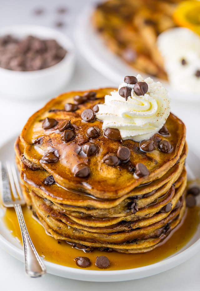 Light and Fluffy Chocolate Chip Pancakes - Baker by Nature