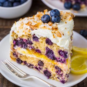 This luscious Lemon Coconut Blueberry Cake is bursting with flavor and beauty!