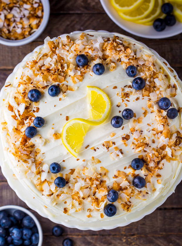 This luscious Lemon Coconut Blueberry Cake is bursting with flavor and beauty!