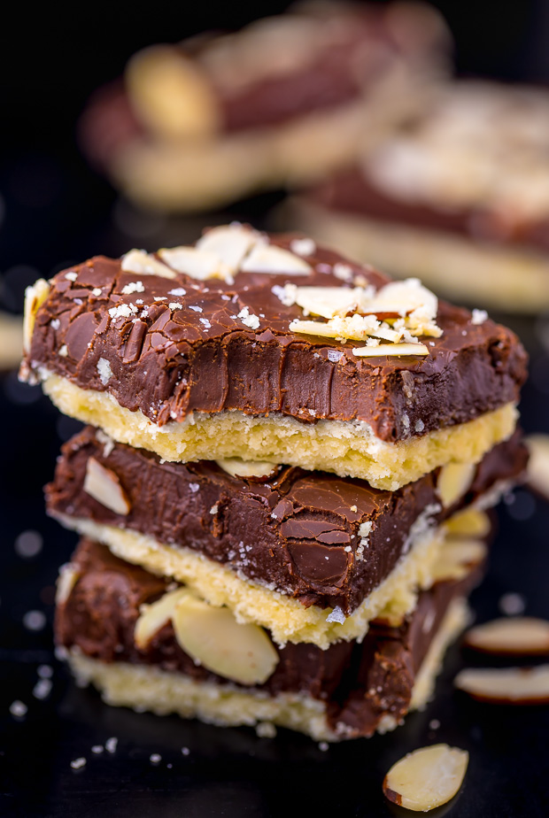 Insanely EASY and decadent Almond Fudge Shortbread Bars!