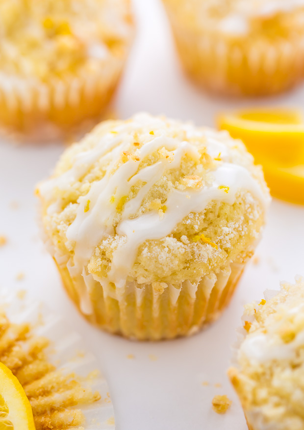 Supremely moist Lemon Crumb Muffins topped with sticky Lemon Glaze!