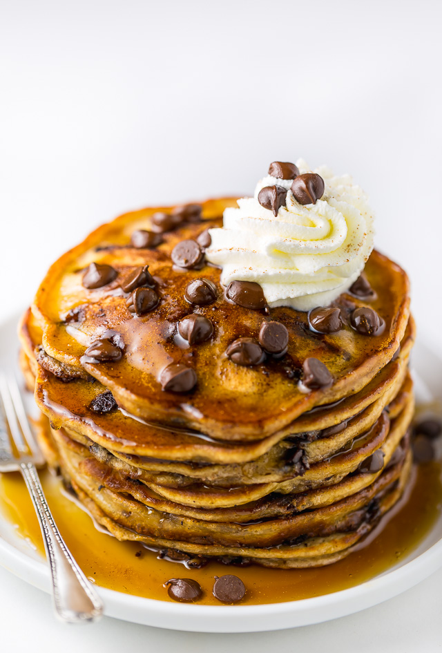 Light and Fluffy Chocolate Chip Pancakes - Baker by Nature