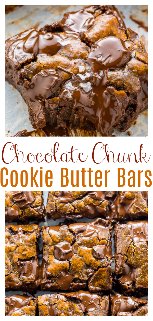 Extra GOOEY Chocolate Chunk Cookie Butter Bars! Aka what to do with that random jar of cookie butter you have in your pantry. These are super gooey and loaded with flavor!