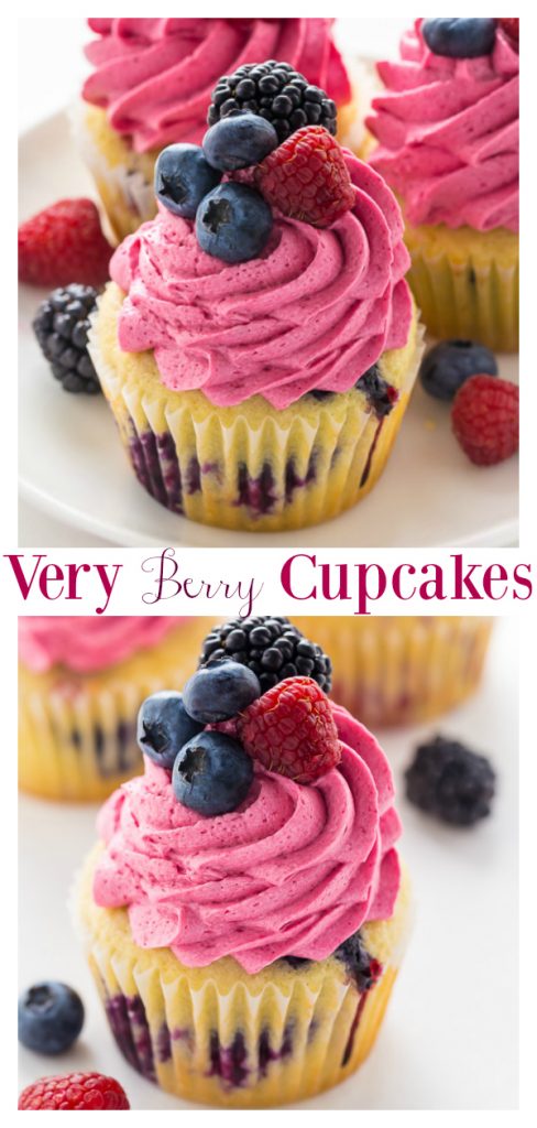 Calling all berry lovers!!! These Triple Berry Cupcakes are moist, fluffy, and bursting with fresh fruit in every bite. These Mixed Berry Cupcakes are a great Summer recipe!