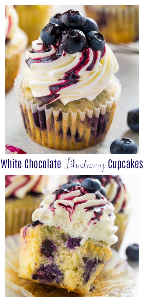 Stunning and delicious, these White Chocolate Blueberry Cupcakes are a must bake for blueberry lovers! Topped with white chocolate buttercream and fresh blueberry sauce. The perfect Summer cupcake!