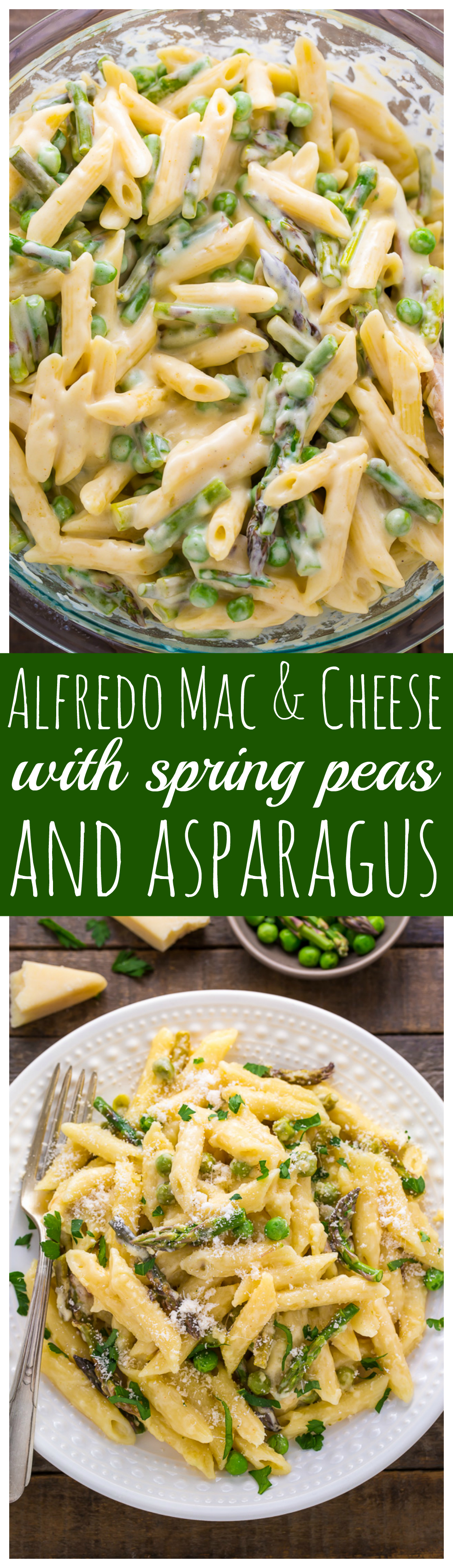 Creamy Alfredo Mac and Cheese with Spring Peas and Asparagus Baker by
