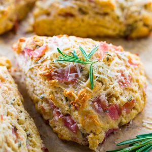 Savory Scones loaded with Parmesan cheese, Ham, and Rosemary! YUM.