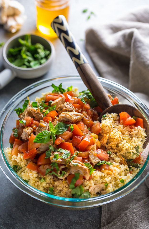 This 20-Minute Chicken Bruschetta Quinoa Salad is the perfect Summer meal!