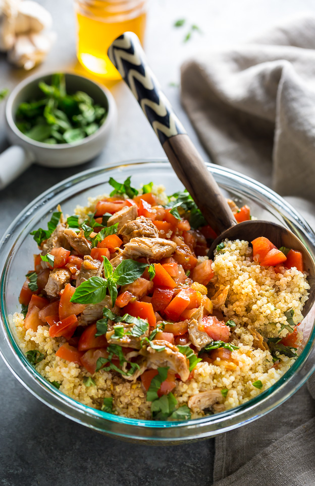 This 20-Minute Chicken Bruschetta Quinoa Salad is the perfect Summer meal!
