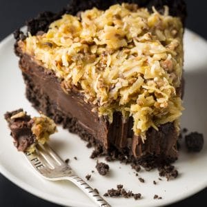 An easy and indulgent recipe for No-Bake German Chocolate Pie!