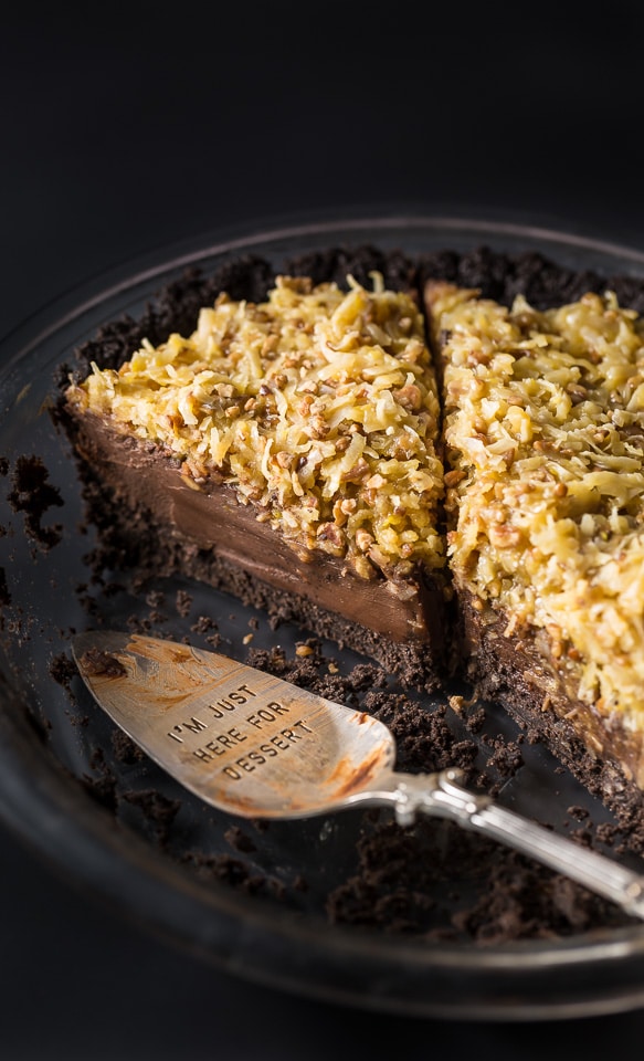 An easy and indulgent recipe for No-Bake German Chocolate Pie!