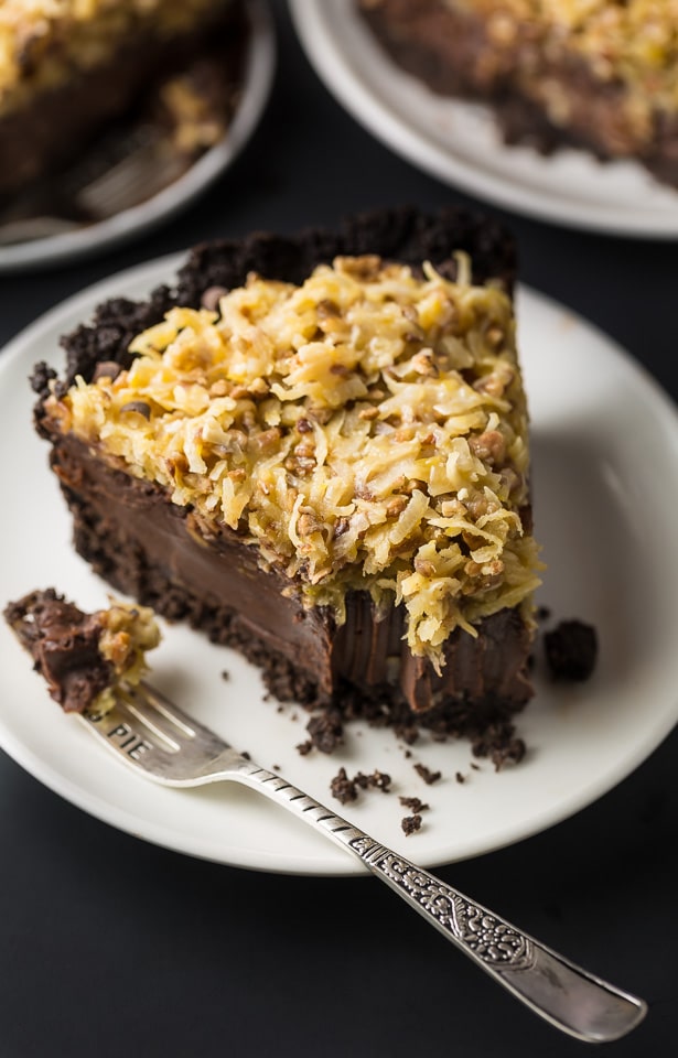 An easy and indulgent recipe for No-Bake German Chocolate Pie!