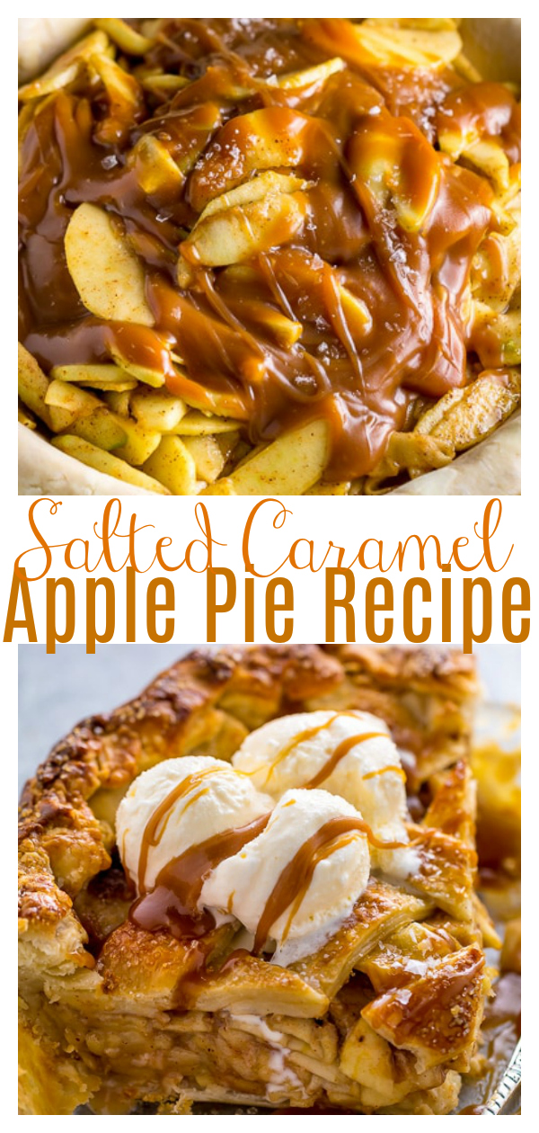 This Salted Caramel Apple Pie is loaded with juicy apple slices and salted caramel sauce! Baked in the flakiest all-butter pie crust, it's the perfect apple pie for Thanksgiving or Christmas!