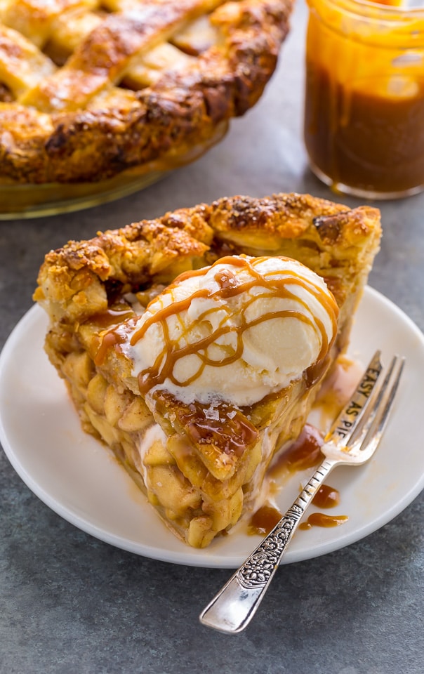 The BEST Salted Caramel Apple Pie! You'll want to make this all Fall. Includes pie crust and salted caramel recipes, too!