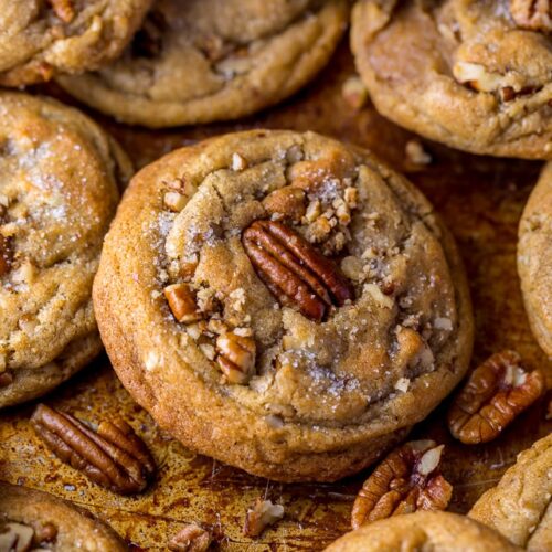 Brown Butter Pecan Cookies are thick, chewy, and crunchy!