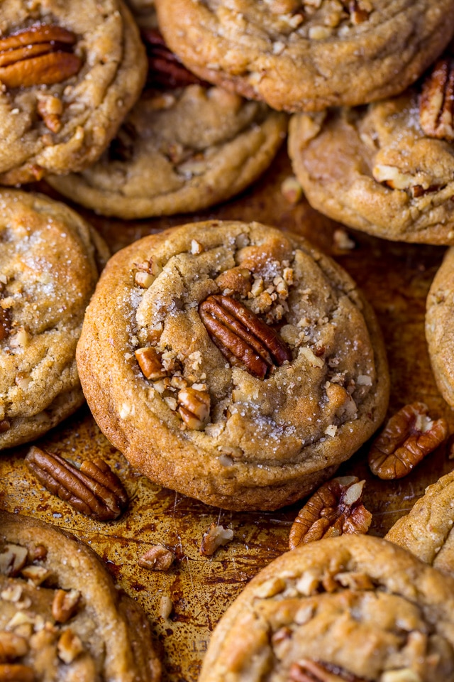 Brown Butter Pecan Cookies are thick, chewy, and crunchy!