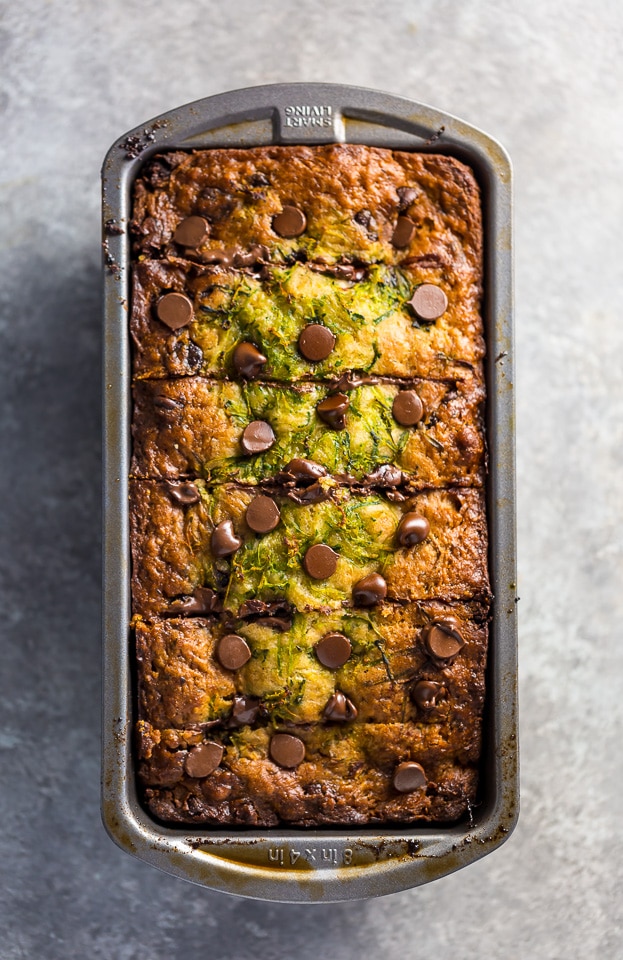 An easy recipe for Chocolate Chip Zucchini Bread and Muffins! And don't worry, they don't taste one bit vegan!