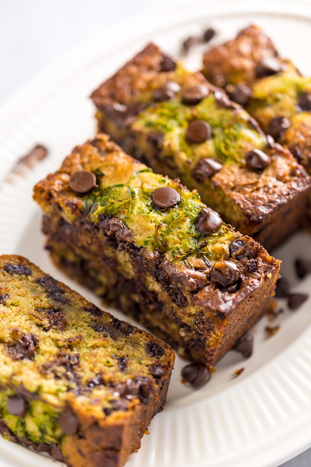 An easy recipe for Chocolate Chip Zucchini Bread and Muffins! And don't worry, they don't taste one bit vegan!