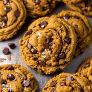 pumpkin chocolate chip cookies with cream cheese filling