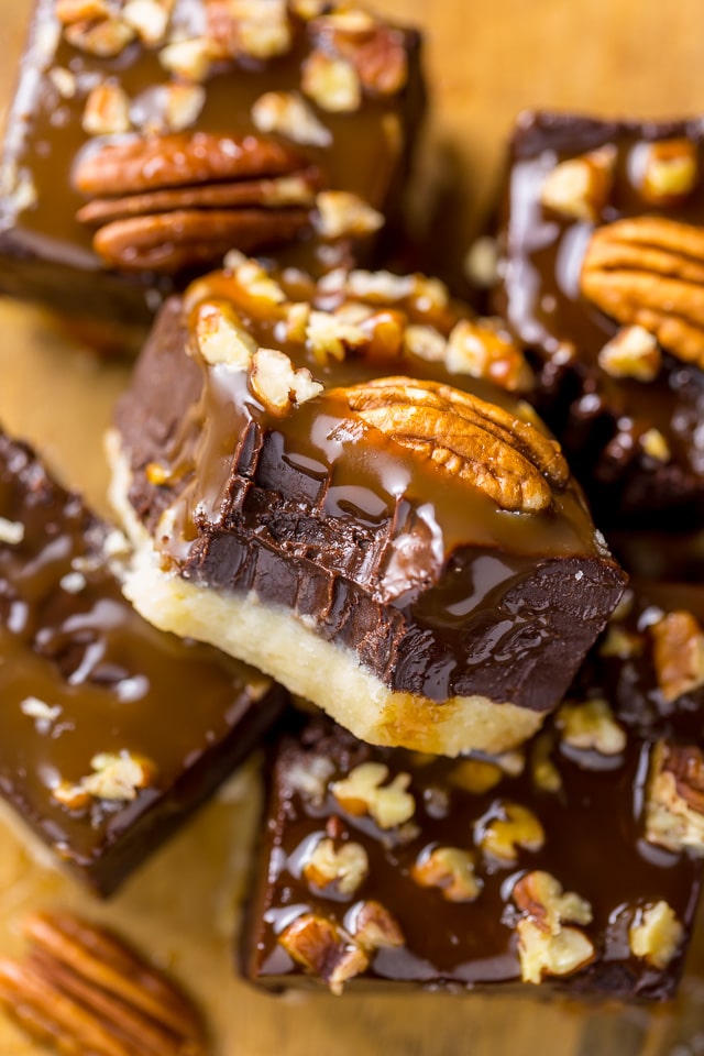 Salted Caramel Turtle Fudge Bars are so easy to make!