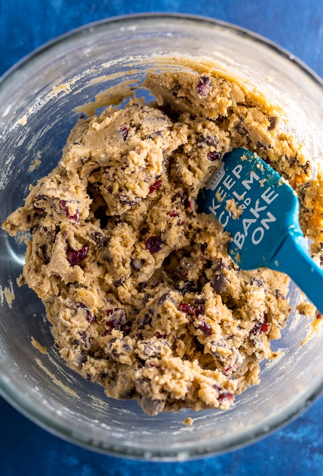 These Dark Chocolate Cranberry Walnut Cookies are thick, chewy, and freezer friendly!