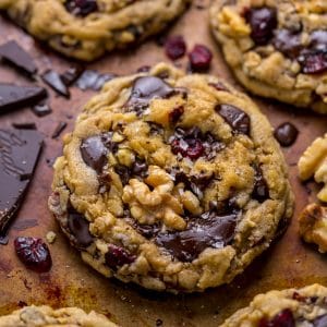 These Dark Chocolate Cranberry Walnut Cookies are thick, chewy, and freezer friendly!