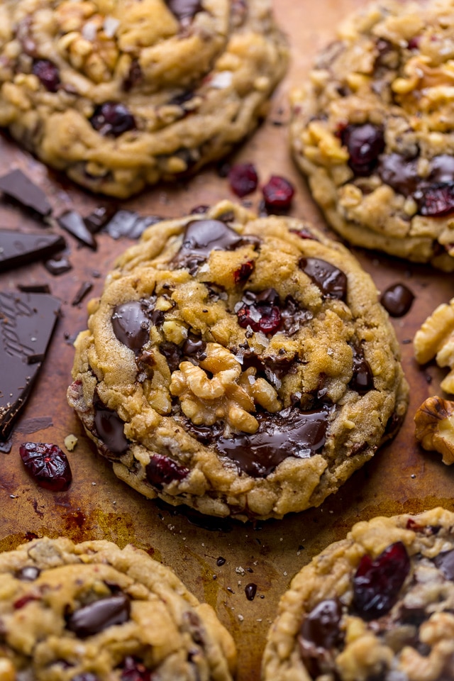 These Dark Chocolate Cranberry Walnut Cookies are thick, chewy, and freezer friendly!