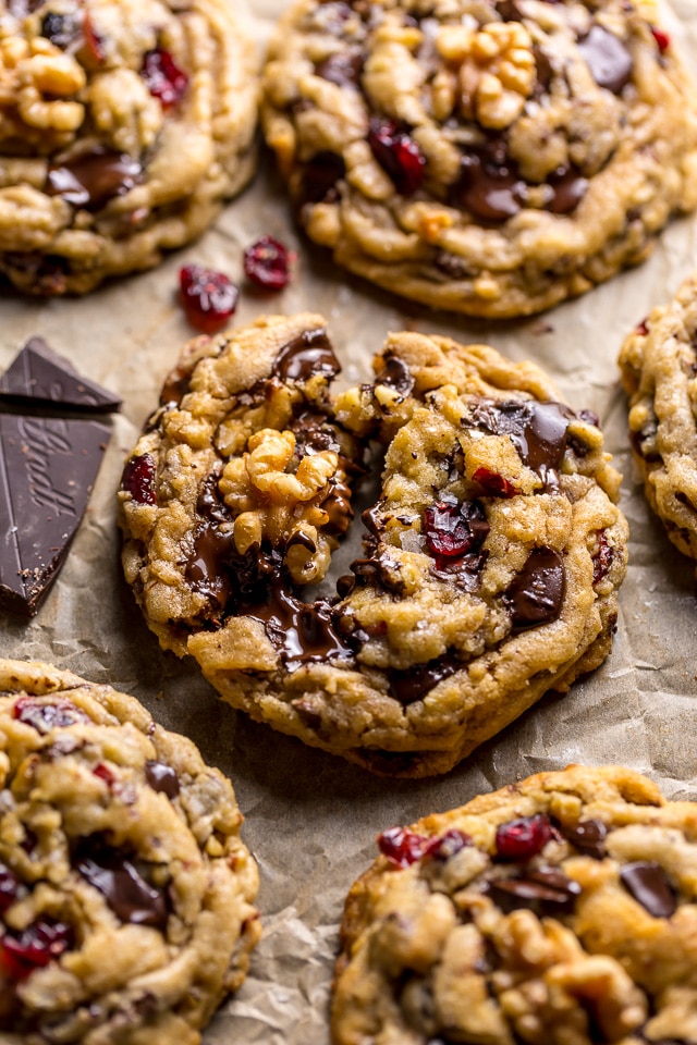 These Dark Chocolate Cranberry Walnut Cookies are thick, chewy, and freezer friendly!