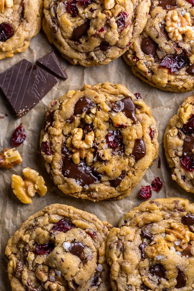 These Dark Chocolate Cranberry Walnut Cookies are thick, chewy, and freezer friendly!