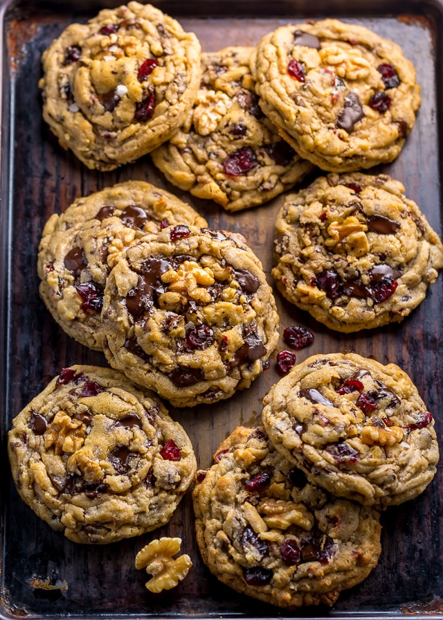 These Dark Chocolate Cranberry Walnut Cookies are thick, chewy, and freezer friendly!