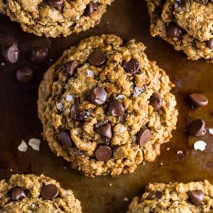 Thick and chewy Vegan Oatmeal Chocolate Chip Cookies!