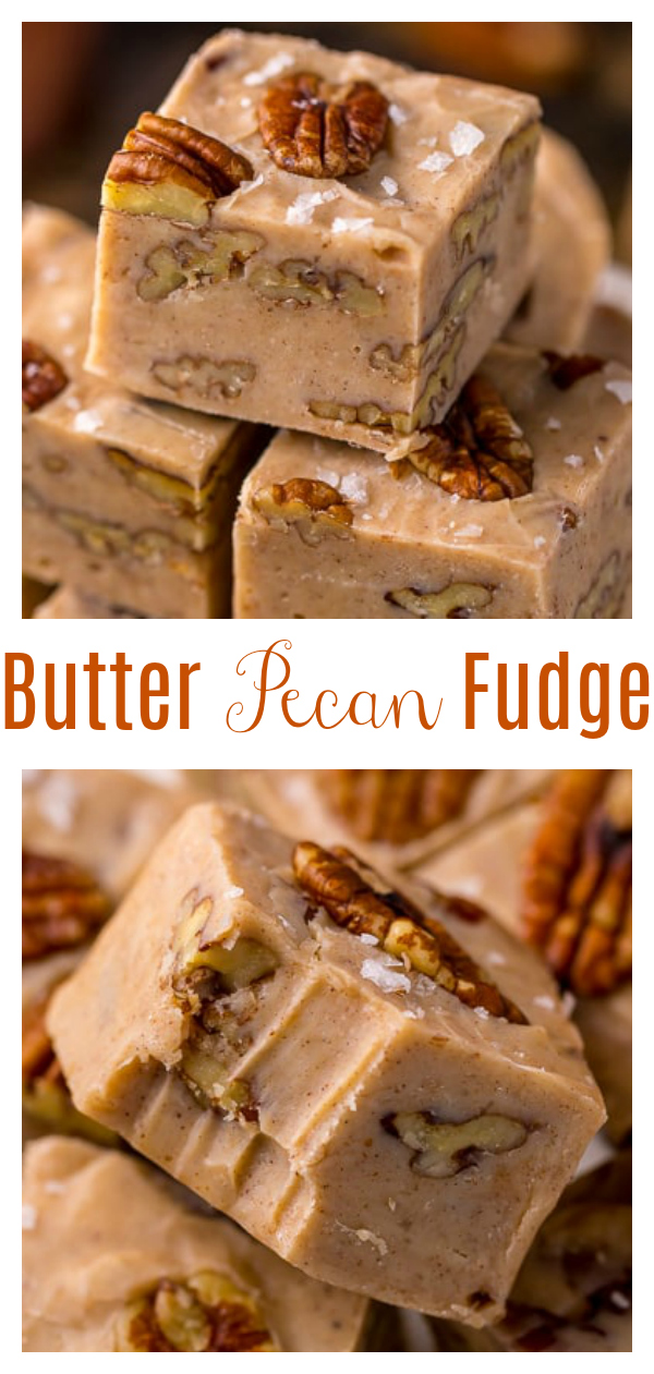 Butter Pecan Fudge made with just 6 ingredients! This creamy pecan fudge is loaded with crunchy pecans and flavored with a pinch of cinnamon. Makes great a great gift during the holiday season!