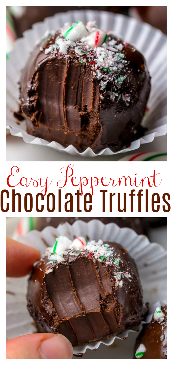 Rich and Creamy Peppermint Chocolate Truffles are made with just 5 simple ingredients! These homemade truffles are so easy and perfect for homemade holiday gifts! Use dark chocolate or white chocolate!