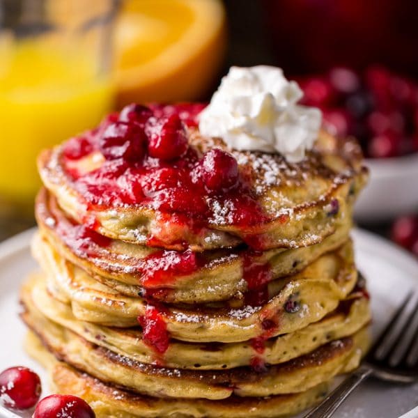 View of Cranberry Orange Pancakes - Baker by Nature