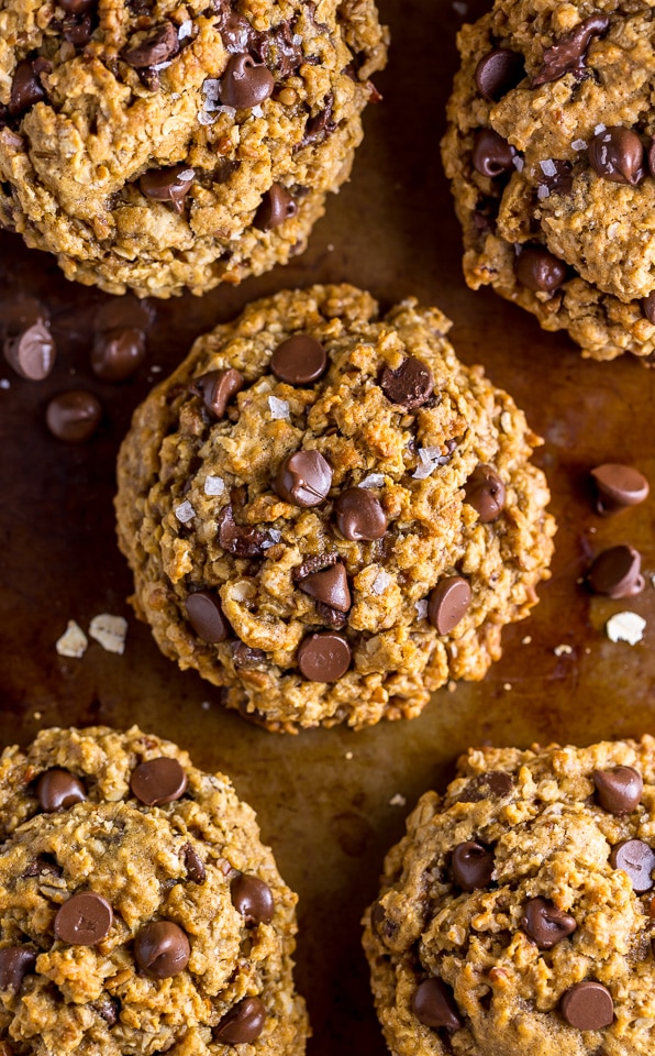 Thick and chewy Vegan Oatmeal Chocolate Chip Cookies!