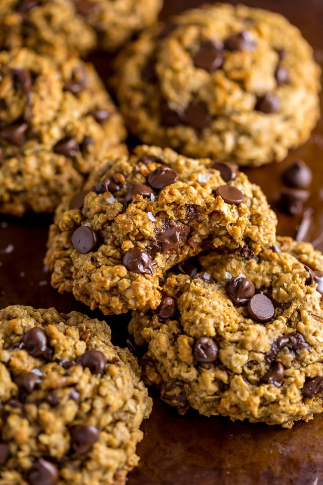 Thick and chewy Vegan Oatmeal Chocolate Chip Cookies!