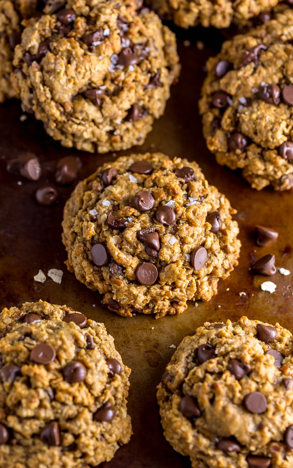 Thick and chewy Vegan Oatmeal Chocolate Chip Cookies!