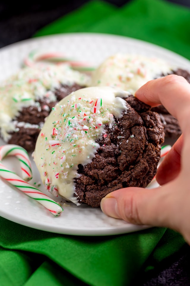 Thick and chewy Peppermint Mocha Cookies are the ultimate Christmas eve treat! Because who doesn't need an extra caffeine boost, right?!