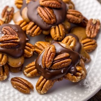 Dark Chocolate Salted Caramel Pecan Turtles - Baker by Nature