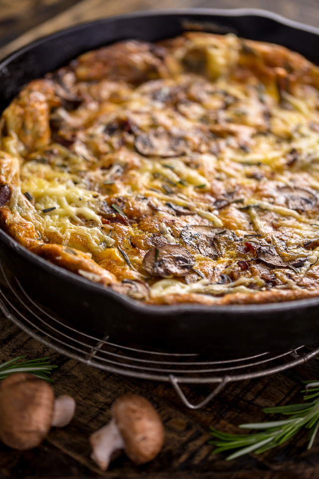 This Mushroom, Bacon, and Swiss Frittata is so easy and perfect for brunch! Delicious served warm or cold!