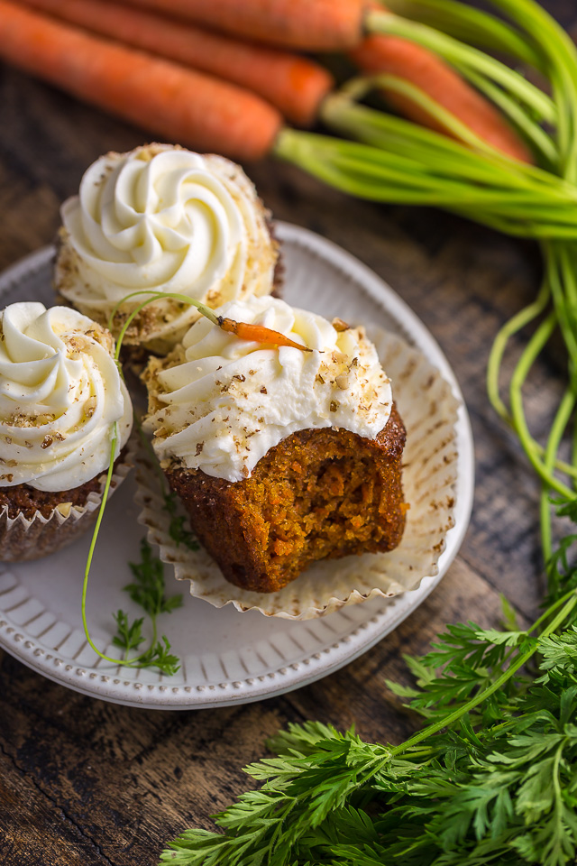 Moist, fluffy, and insanely flavorful, these Chai Spiced Carrot Cake Cupcakes are so perfect for Spring celebrations!