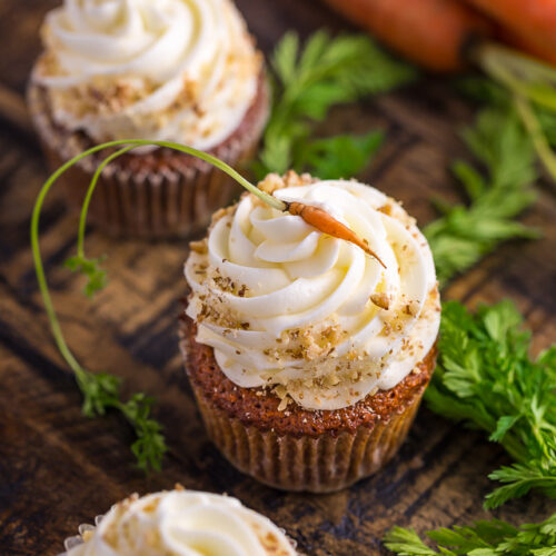 Moist, fluffy, and insanely flavorful, these Chai Spiced Carrot Cake Cupcakes are so perfect for Spring celebrations!