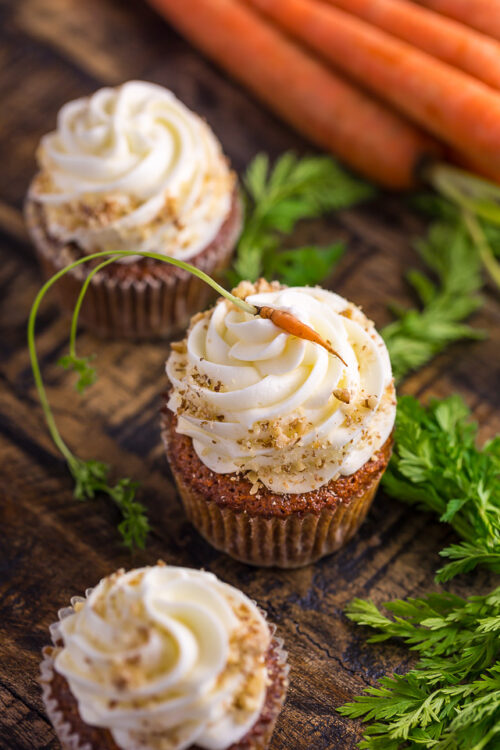 Moist, fluffy, and insanely flavorful, these Chai Spiced Carrot Cake Cupcakes are so perfect for Spring celebrations!