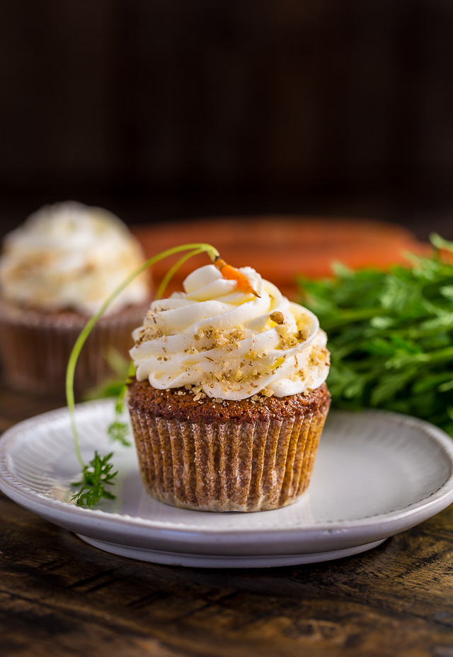 Moist, fluffy, and insanely flavorful, these Chai Spiced Carrot Cake Cupcakes are so perfect for Spring celebrations!