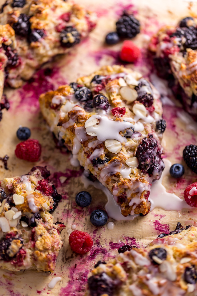 These Bakery-Style Triple Berry Buttermilk Scones are flaky yet moist and so delicious! And they're so easy to make!