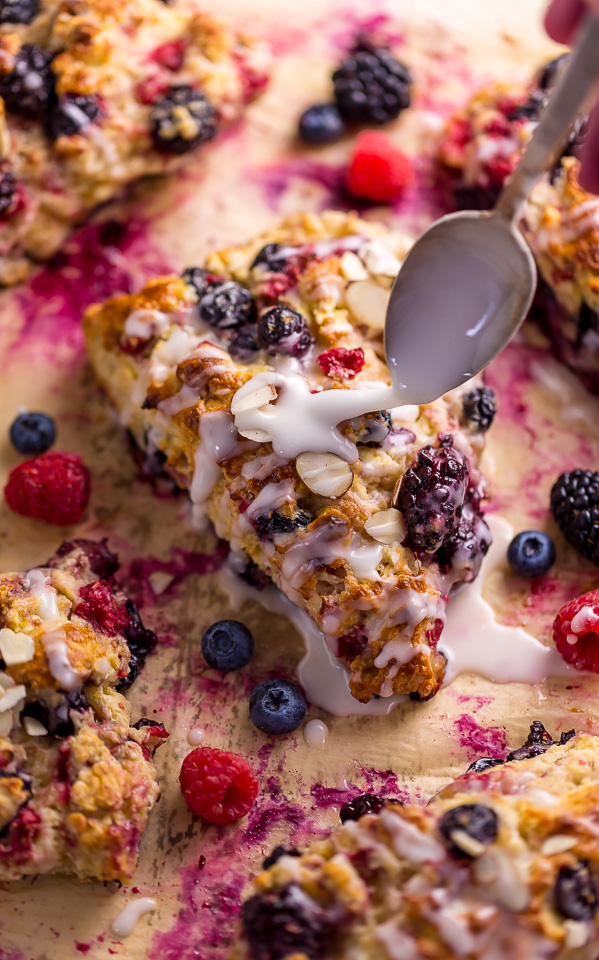 These Bakery-Style Triple Berry Buttermilk Scones are flaky yet moist and so delicious! And they're so easy to make!