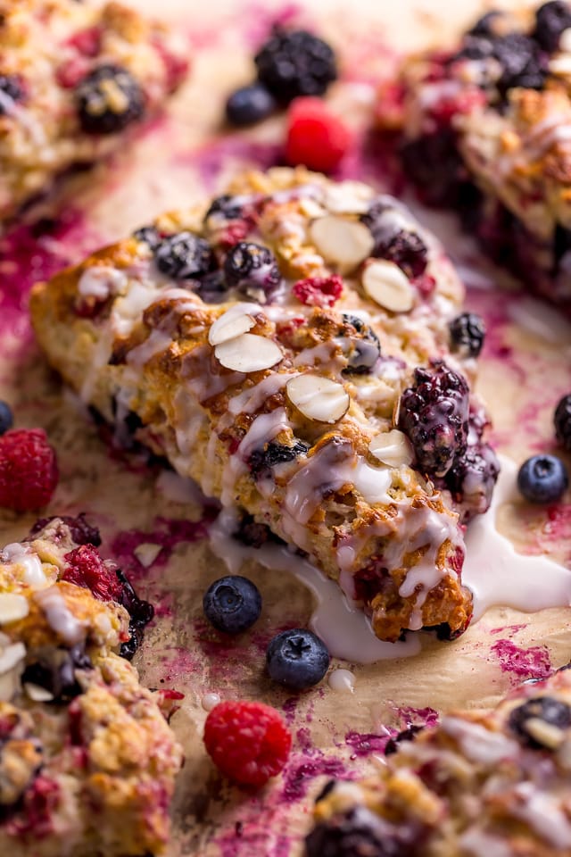 These Bakery-Style Triple Berry Buttermilk Scones are flaky yet moist and so delicious! And they're so easy to make!